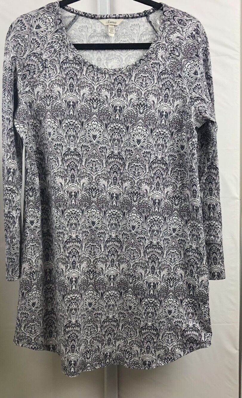 Soma Dress Women Medium White Floral Cotton Modal Stretch Raglan Sleeves Comfort